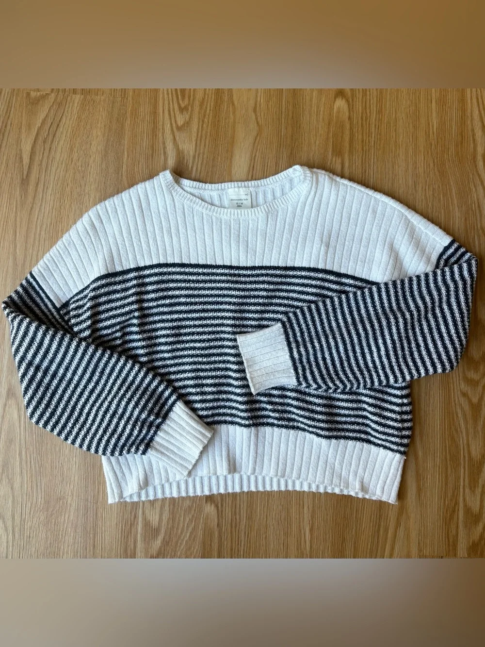 abercrombie kids Black and White Striped Ribbed Crew Sweater
